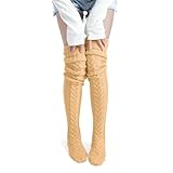 Pcavin レディース サイハイソックス オーバーニーケーブル ニットブーツソックス ロング 暖かい ファッション レッグウォーマー 冬, ソイル イエロー, One Size