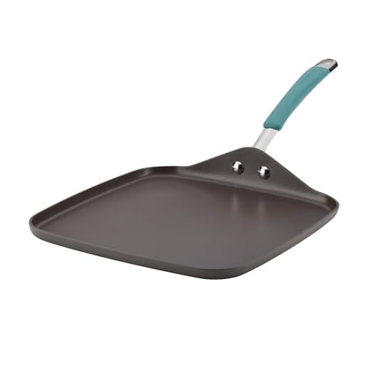 Rachael Ray Cucina Hard Anodized Nonstick Griddle Pan/Flat Grill, 11 Inch, Gray with Agave Blue Handle