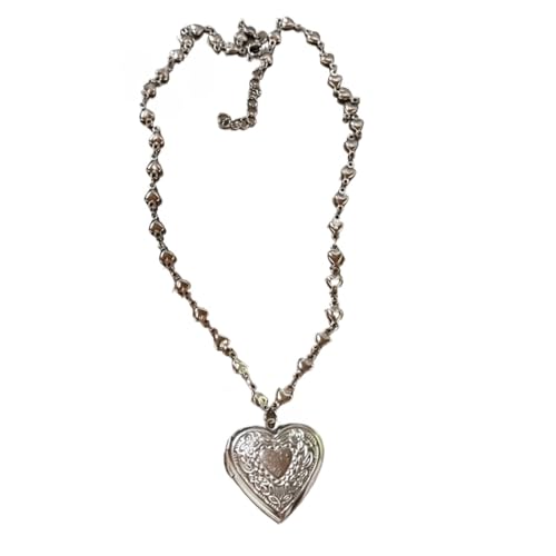 TYATVS Heart Locket Necklace for Women Boho Y2k Necklaces Vintage 2000s Renaissance Whimsigoth Accessories (silver-1)