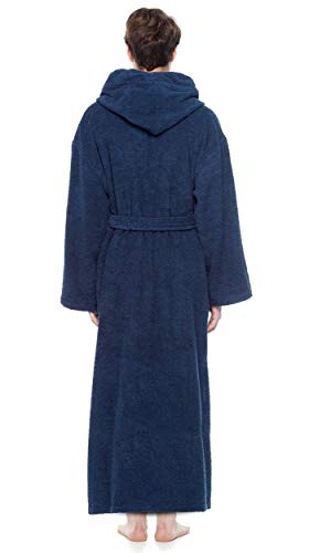 Albornoz de algodón turco premium Arus largo con capucha azul hombre 3