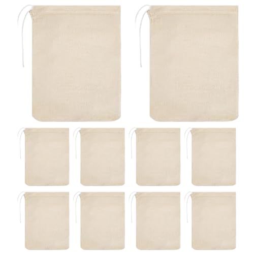 Image of RLMVGBX 10-Pack Cotton Muslin Drawstring Pouches, Reusable Small Bags for Cooking Soup Herbs Spices Tea Filtering Storage Home Kitchen Travel