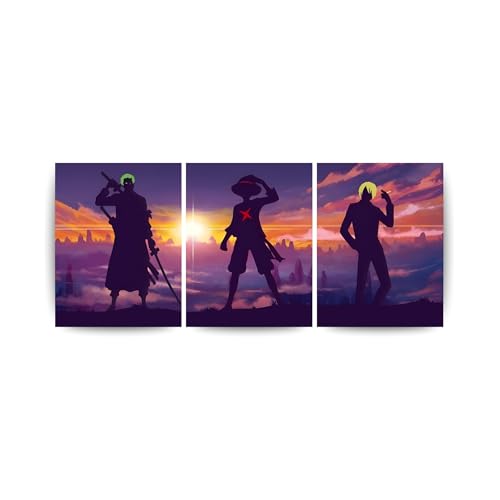Image of ADRAIL STORE One Piece Anime Manga Poster, Zoro Character Design Wall Poster 3 Panal - A4 Size, 300 GSM, Wall Decor Posters Wall Art For Bedroom, Living room, Office, Dining Room,No Frame (1P)