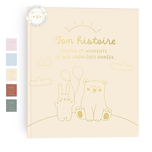 HuBorns - Livre de Naissance Bébé pour Coller des Photos et Écrire avec plus de 50 Pages et Autocollants, Album Photo Bebe de Première Année jusqu'à ses...