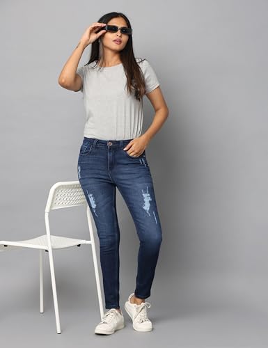 Image of WEARHOUSE Denim Women's Jeans | High Waist, Stretchable Cotton Jeans | Skinny Fit |(Dark Indigo)