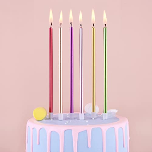 Image of PHD CAKE Colorful Long Thin Metallic Birthday Candles, Gold Champagne Rose Gold Green Red Purple, Cake Candles, Birthday Parties, Wedding Decorations, Party Candles