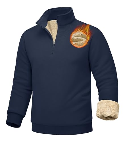 Image of MAGCOMSEN Men's Sherpa Lined Quarter Zip Fleece Heavyweight Pullover Winter Warm Sweatshirts