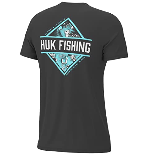 HUK Camiseta unisex estándar de rendimiento de manga corta, camiseta de pesca para niños, diseño de diamante plano-ceniza volcánica, talla S