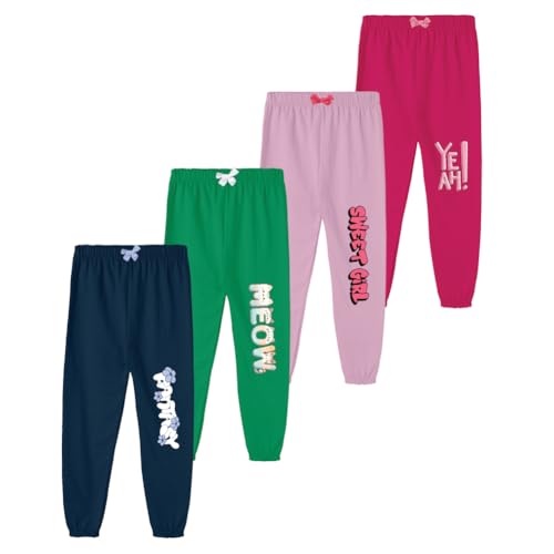 Image of KYDA KIDS Girls 100% Pure Cotton Printed Loose Fit Track Pants | Premium Summer Casual Wear with Elastic Waist Daily Comfort Wear (Pack of 4)