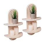 Quxddy 2 Pcs Boho Wooden Double Wall Shelves, Mid Century Arch Floating Shelves - Rustic Wooden Hanging Wall Mounted Storage Racks for Nursery, Bedroom, Bathroom, Living Room, Kitchen (Wood Color)