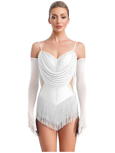 Tenue de salsa et tango renvena : body ivoire à franges pour briller en cours et soirées de danse