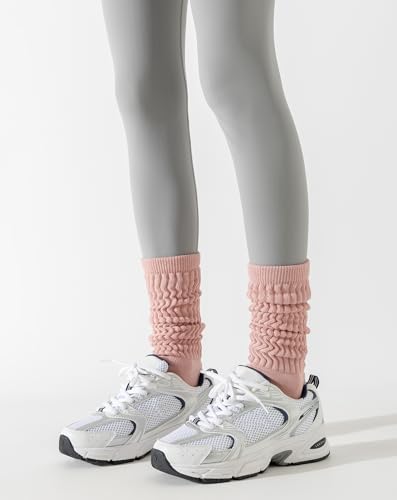 Image of Yawlsow Pilates Socks with Grips for Women Yoga Ruffle Grippy Non Slip Long Slouchy Scrunch Socks for Barre Workout Hospital