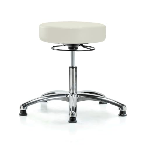 Image of Perch Chrome Medical Stool, 360 Ring, Glides, 18 inch-23 inch, Off-White Vinyl