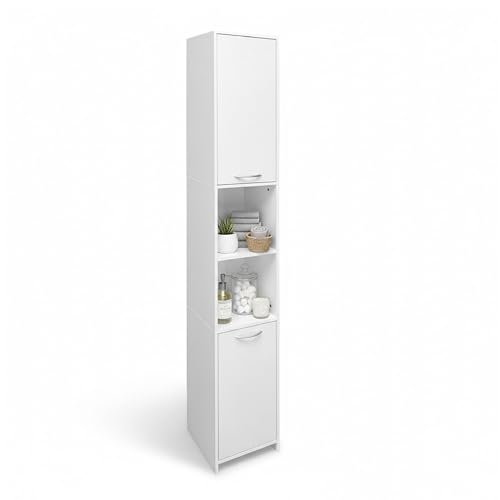 Baroni Home Columna de baño que ahorra espacio, mueble alto con estantes abiertos y puertas, armario multiusos, columna moderna para baño, cocina y dormitorio, 30 x 30 x 180 cm (6 estantes blancos)