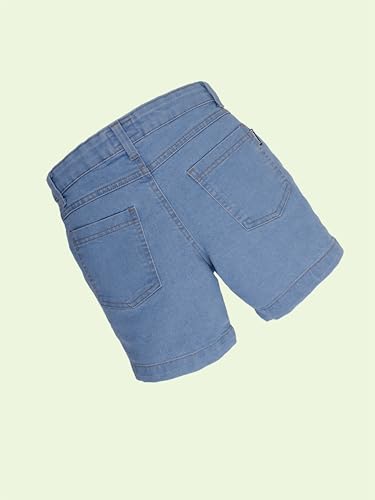 Image of KiddoPanti Boys Knee-Length Denim Shorts | Stretchable Cotton Poly Denim | Comfortable Fit with Button Elasticated Waistband & Zip Fly
