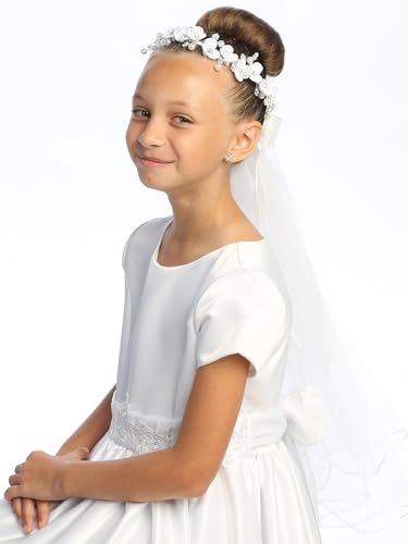 SWEA Pea & Lilli Girls First Communion Veil - White Holy 1st Communion Headpiece with Comb and Flowers3