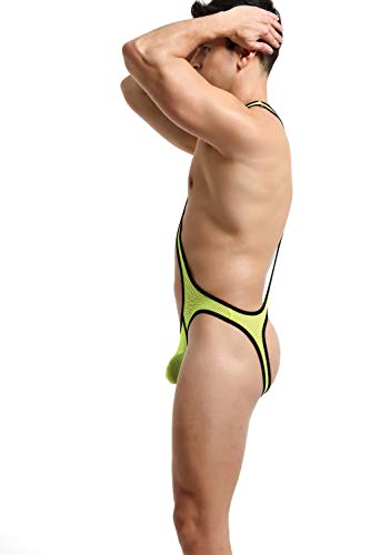 4UFiT Mens Mesh Wrestling Singlet Jockstrap Bodysuit Active Underwear Yellow