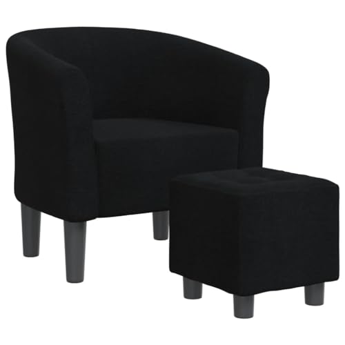 vidaXL Sillón con Taburete, Silla Decorativa con Respaldo Reposabrazos, Butaca de Relax Descanso TV, Asiento para Salón Oficina, Tela Negra
