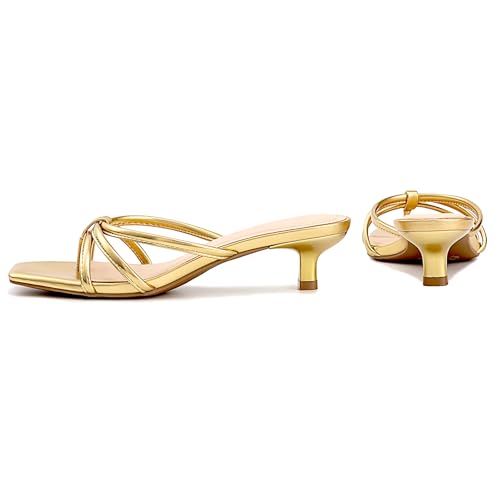 Athlefit Gold Heels for Women Strappy Flip Flop Low Kitten Heels Square Toe Dressy Party Cocktails Dance Short Thong Heeled Sandals Size 6 — view 5