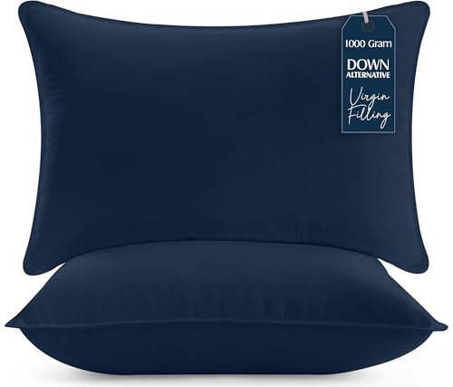 Utopia Bedding Almohadas (2 Unidades), 50 x 70 cm Almohadas de Primera, Fibra Hueca Virgen Siliconada, Almohadas Suave de Fácil Cuidado (Azul Marino)