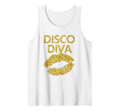Disco Diva Women Ladies Disco Gold Lips Tank Top