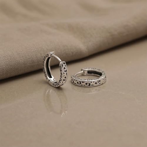 Image of TRUESILVER ACPL 925 Sterling Silver Hoop Earrings for Men | BIS Hallmarked Huggie Hoop Earrings | Minimalist Vintage Chunky Silver Hoops for Men