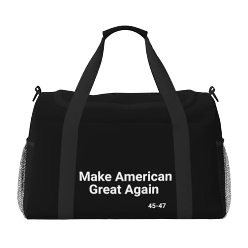 Dczosily Hand Travel Bag,Custom Design Text/Picture,Waterproof Weekender Gym Bag for Women, Large Storage Duffle Bag with Zippers and Handles, Foldable Duffle Bag (Make American Great Again-Black)