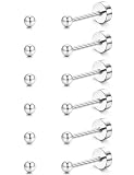 FIBO STEEL G23 Titanium Flat Back Earrings for Women Men Hypoallergenic Ball Tiny Studs Earrings Set for Multiple Piercings Cartilage Helix Tragus Flatback Earrings 6 Pairs 2mm