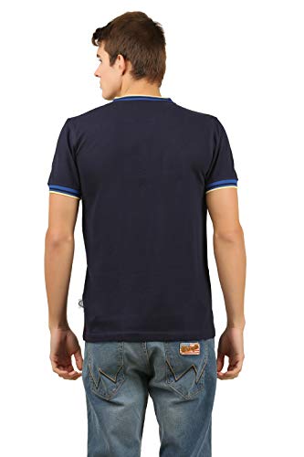 Image of zebu Men's Half Sleeve Cotton Henley Neck Tshirt with bio wash (Pack of 1). Navy