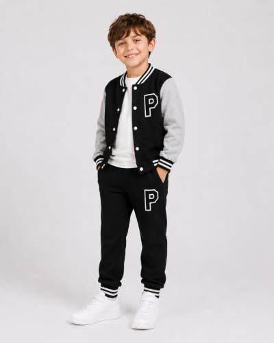 Image of Cakaner Boys Color Block Button Down Shirt and Jogger Pants Button Up Sweatsuits Sets (Size: 5-12T)