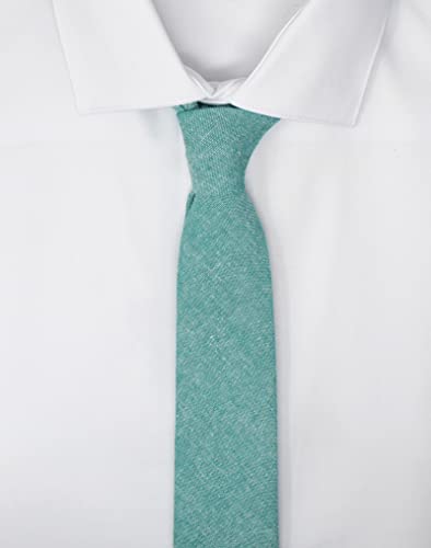Image of Men's Chambray Cotton Skinny Necktie Tie Textured Distressed Style - 2.5 inch Width