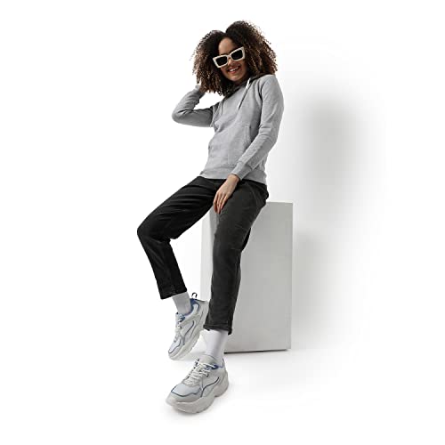 Image of Campus Sutra Women cotton Premium Zipper Hoodie-Grey