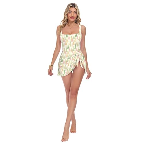 Maillot de bain pour la natation et la plage au motif aquarelle arbres de Noël colorés