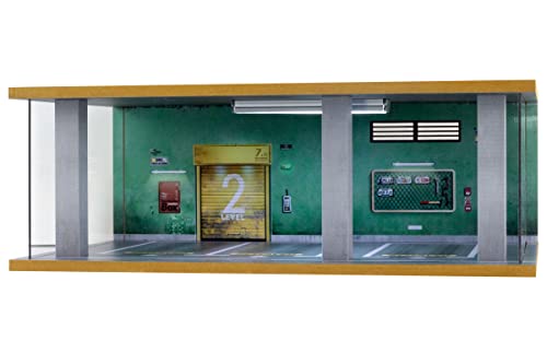 1/24 Scale Die-cast Diorama Display Case With Clear Acrylic Cover and LED Lighting for Model Cars, Lego Speed Champions, Green Wall Style