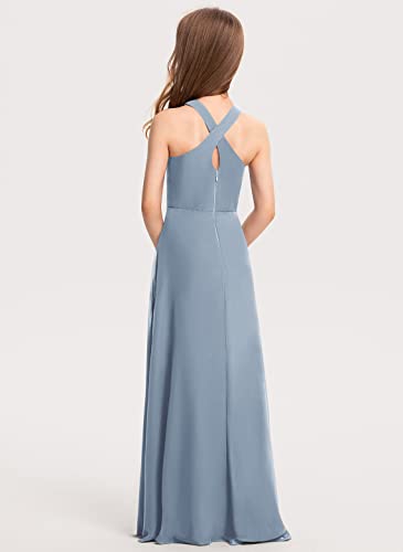Halter Junior Bridesmaid Dress Floor-Length Wedding Flower Girl Dresses for Teen Girls Party Pageant Gowns Chiffon3