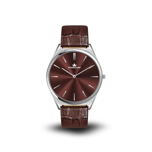 Image of Franklord Ultra-Slim Men's 5 mm Swiss Movement Dress Watch - 40 mm Case, Sapphire Crystal, 316L Stainless Steel with Leather Strap