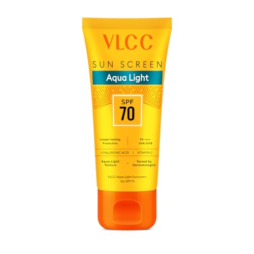 VLCC Aqua Light Sunscreen Gel SPF 70 PA++++ | Ultra-High UV Protection | No White Cast | Non-Greasy, Fast-Absorbing | Hyaluronic Acid & Vitamin C | Sweat & Humidity Resistant – 30g