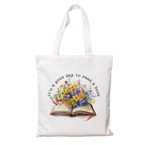 Sacola de lona para livro - It's A Good Day to Read A Book, bolsa de lona estética para mulheres, bolsas de pano para estudo de trabalho, sacola de compras de algodão reutilizável, presentes para