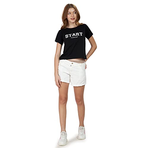 Image of WEET Cotton Crop Top for Women | Round Neck & Half Sleeves Crop Top t Shirts