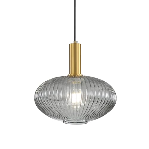 HJXDtech Lampadario in Metallo Dorato e Vetro, Vintage Lampada a Sospensione da Camera & Cucina, Lampadari per Tavolo da Pranzo,Portalampada E27,Stile Moderno-Retrò (Grigio, 30cm)