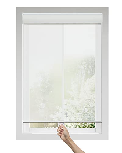 Persilux Custom Size Cordless Light Filtering Roller Shades for Windows, 5% Openness Solar Shades UV Protection Fire Retardant View Through Roller Blinds for Windows Shades for Home, Office Ice White