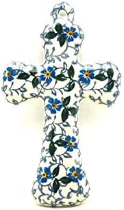 Polish Pottery Gallery Polish Pottery Cross - Small (5") - Forget-Me-Knot