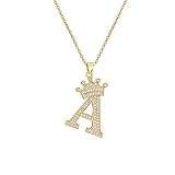 cmoonry A-Z Crown Initial Necklace for Men Women 14K Gold Plated Iced Out Monogram Pendant with 18"