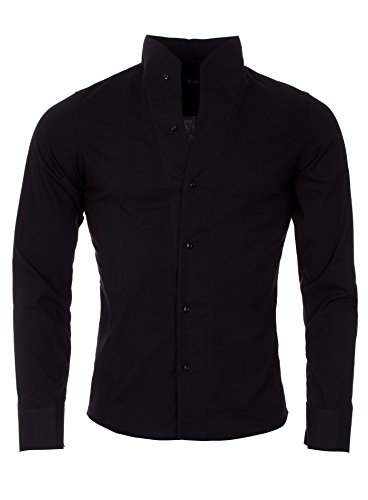ReRock - Camisa Casual - Básico - Cuello Mao - Manga Larga - para Hombre Negro Small