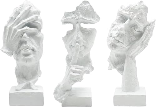 Huhote Heimdekoration, Statue Deko, Skulptur Deko Wohnzimmer, Moderne Dekofiguren, Skulpturen Figuren Deko, Sammlerstück Statue für Wohnzimmer Bücherregal, Regal Schreibtisch Dekor 3er-Set (Weiß)