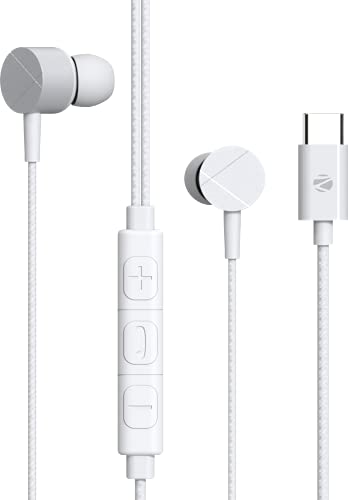 ZEBRONICS Zeb-Buds C2 In Ear Type C Wired Earphones With Mic, Braided 1.2 Metre Cable, Metallic Design, 10mm Drivers, In Line Mic & Volume Controller (White) For Rs. 249 @ 64 %