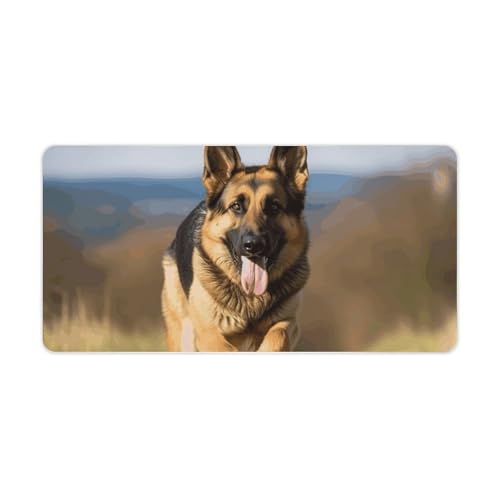 Running German Shepherd Dog Desk Mat Non-Slip Laptop Writing Pad Large Keyboard Mousepad with Rubber Base 23.6" X 11.8" Desk Protector Mat for Computer, Work, Gaming