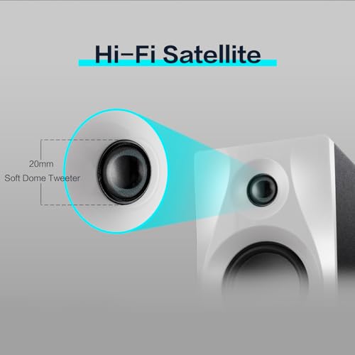 HiVi-Swans M10 Plus White Bookshelf Speaker, Bluetooth Powered Computer Speakers with Subwoofer 2.1 Home Speakers Stereo System – 60W RMS – AUX Audio - Image 6