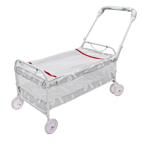 Image of BABYBLESSING Baby Cradle with Swing and Mosquito Net | with 4 Wheels | Foldable & Movable | Sturdy and Safe | Durable | Jhulla | Palna | Easy to use | White-Grey