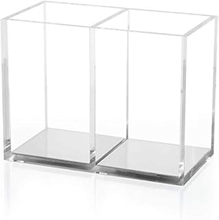 Makeup Organiser Tray, Cosmetic Display Case, Office Stationery Storage Holder Makeup Box Clear Acrylic Pen Holder for 2 Compartments,Acrylic Desk Organiser