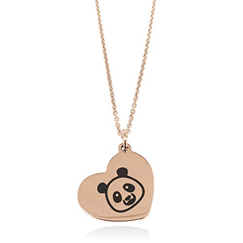 Tioneer Rose Gold Plated Stainless Steel Panda Icon Floating Heart Tag Charm Pendant Necklace